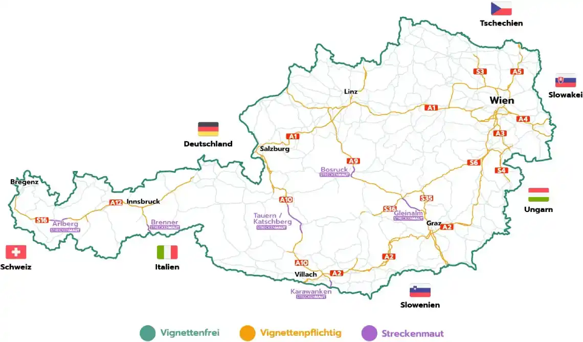 La mappa stradale in Austria